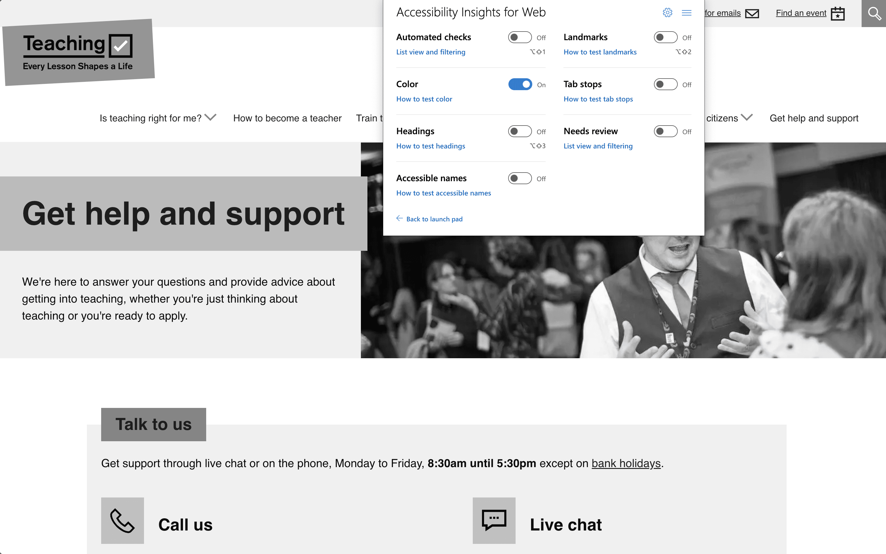 Accessibility Insights ad-hoc tools results