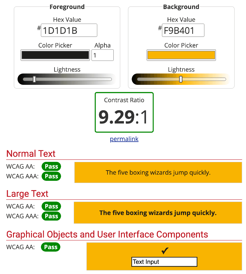 Contrast Checker example results