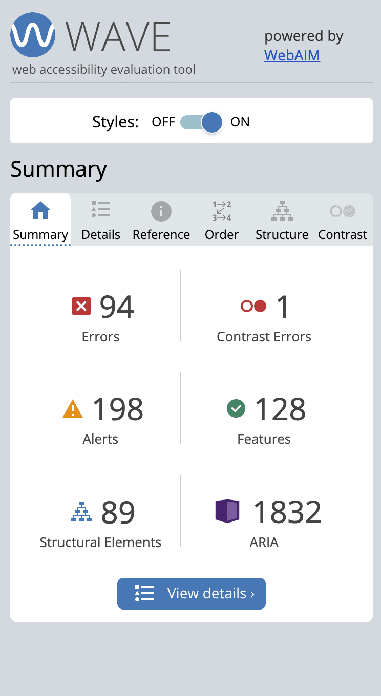 WAVE summary tab